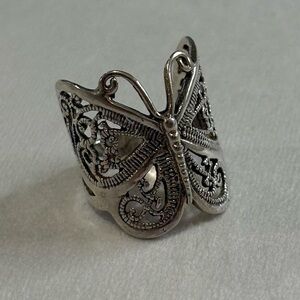 Vintage 925 Sterling Silver Filigree Butterfly Chunky Statement Ring Size 6.25